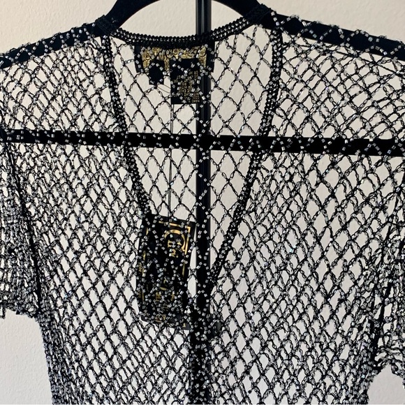 NWT Christine Phillipe Cali Couture Black & Iridescent Beaded Crochet Top Size M - Picture 5 of 6